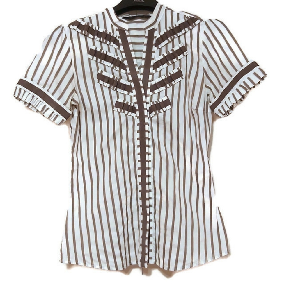 Zara striped button up top with ruffled detailing